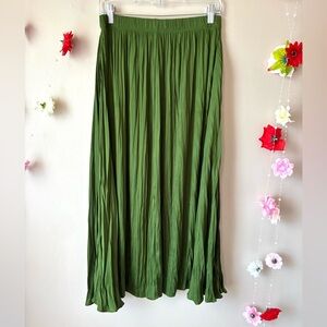 Zara Olive Green Pleated Maxi Skirt